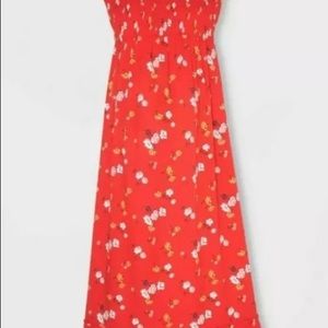 Isabel Maternity Large Red Flora Smocked Bodice Dress Sleeveless Maxi